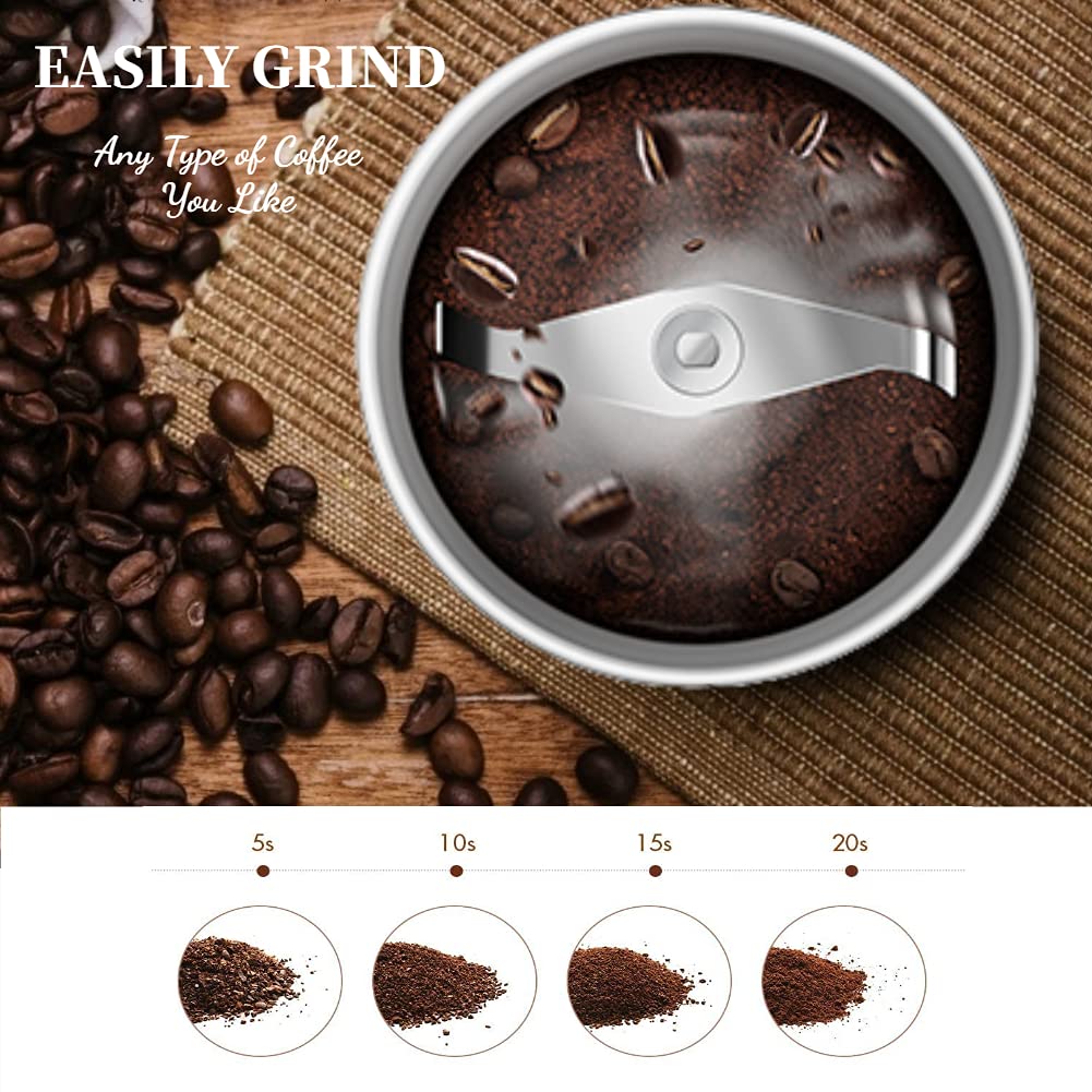 Macinacaffè elettrico, in acciaio inox condimento caffè noci cereali macina erbe frantoio frantoio frullatore utensile da quantità di macinazione 100g/3.5oz