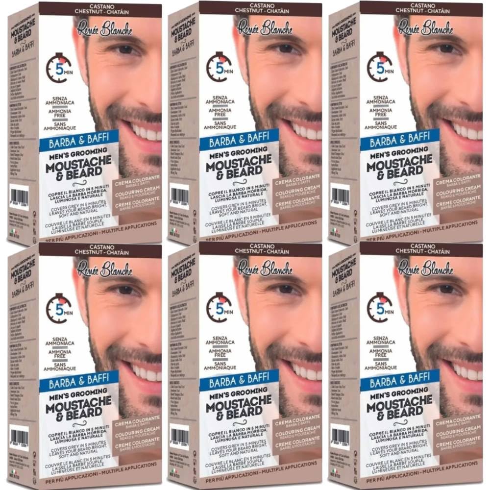 Renee Blanche Colorazione Per Barba E Baffi Tintura Colore Castano Senza Ammoniaca 2X20 Ml (Castano, 6 Unità)