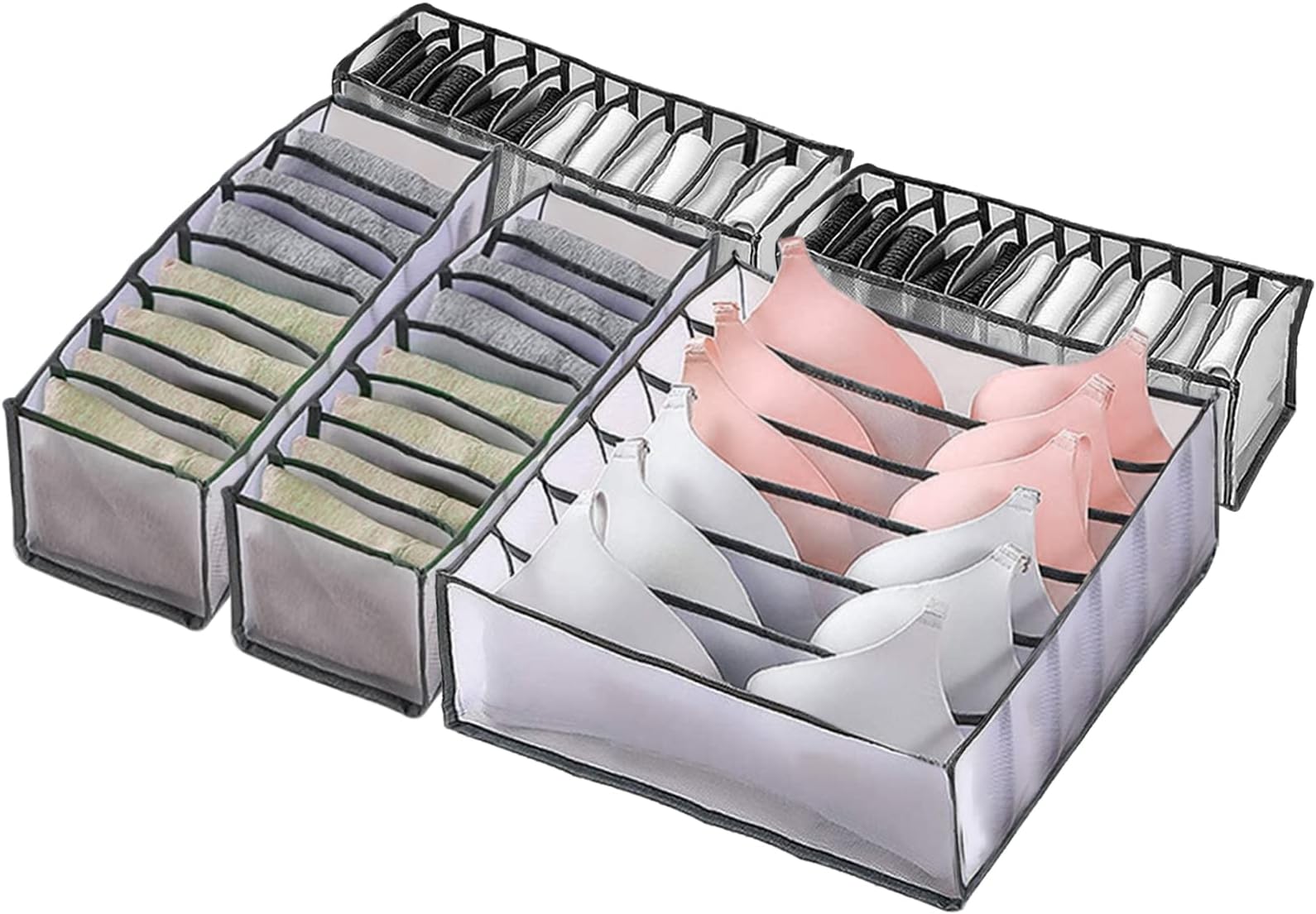 ANPHSIN Pack of 5 Underwear Drawer Organizer Set- Foldable Underwear Storage Divider Boxes Includes 6/7/7/11/11 Cell Collapsible Closet Compartments for Socks Bras Ties Lingerie Scarves Organizing