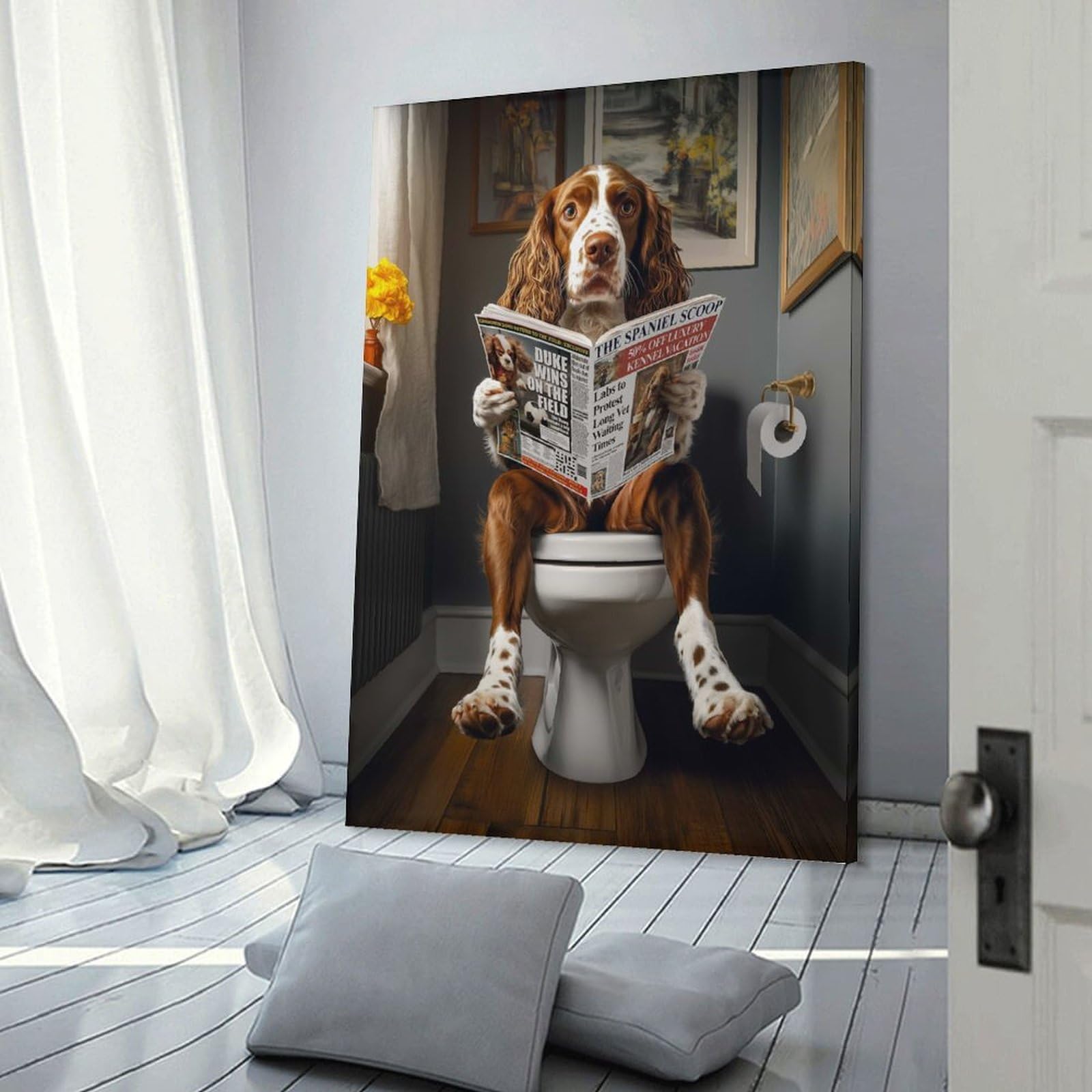 sinyumoney Springer Spaniel Toilet Canvas Artwork for Wall for Bedroom Office Bathroom Decor Picture for Wall 12x18inch(30x45cm)