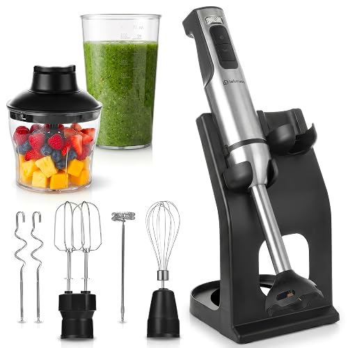 LEHMANN Stabmixer Set mit Ständer - 2000 Watt - Multifunktions Pürierstab 6-in-1-12 Geschwindigkeitsstufen & Turbo-Funktion - 7 Zubehör - 800 ml Becher & 600 ml Zerkleinerer - Goldene Klinge