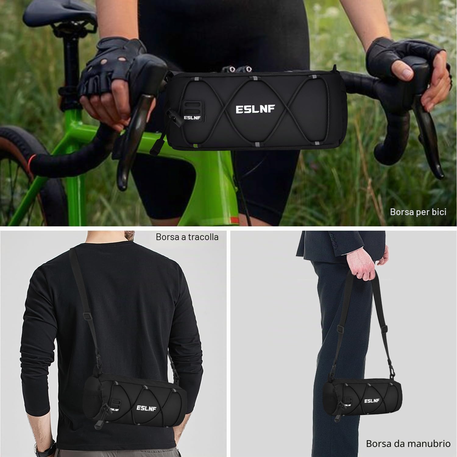 Borsa da Manubrio per Bicicletta, Borsa Manubrio Bici 2,4 L Impermeabile con Tracolla, un accessorio da ciclismo Professionale per Bici da Strada, da Città e Mountain Bike(Nero)