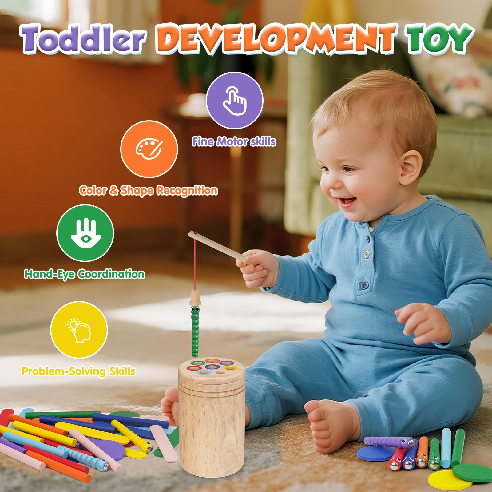Haozozo Giochi Bambini 1 2 3 Anni, 4 in 1 Giochi Montessori 1 2 3 4 Anni, Legno Colori per Bambini 1 2 3 Anni, Gioco Bambino 1-3 Anni con Borsa per la Conservazione