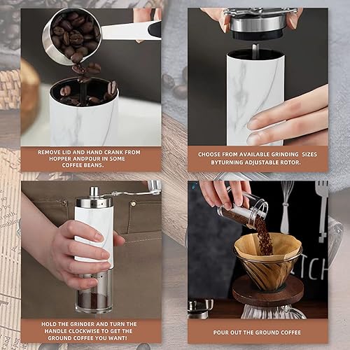 Miniatura 5 de Molinillo de café manual portátil y visible, molinillo de café de mano con perilla ajustable de cerámica, molinillo de café de acero inoxidable para