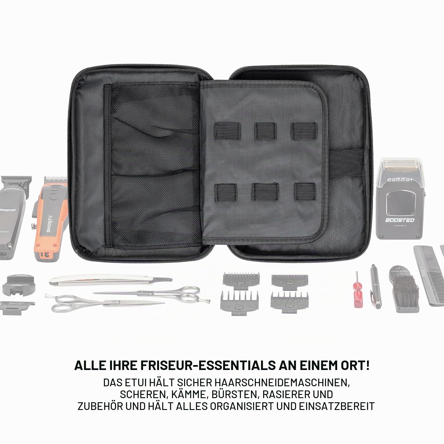 Gamma+ Reiseetui für Haarschneider, Clipper, Trimmer und Rasierer | Organizer für Barber-Zubehör | Wasserdicht | Stoßfest | Leicht | Kompakte Größe | Hartschale | Schwarz