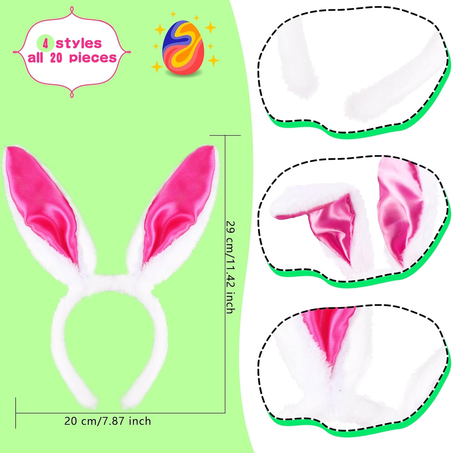 20 Pack Easter Bunny Ears Headband Plush Satin Rabbit Ears Headband Cute Bunny Cosplay Headbands for Ester Party Accessories, 4 Colors