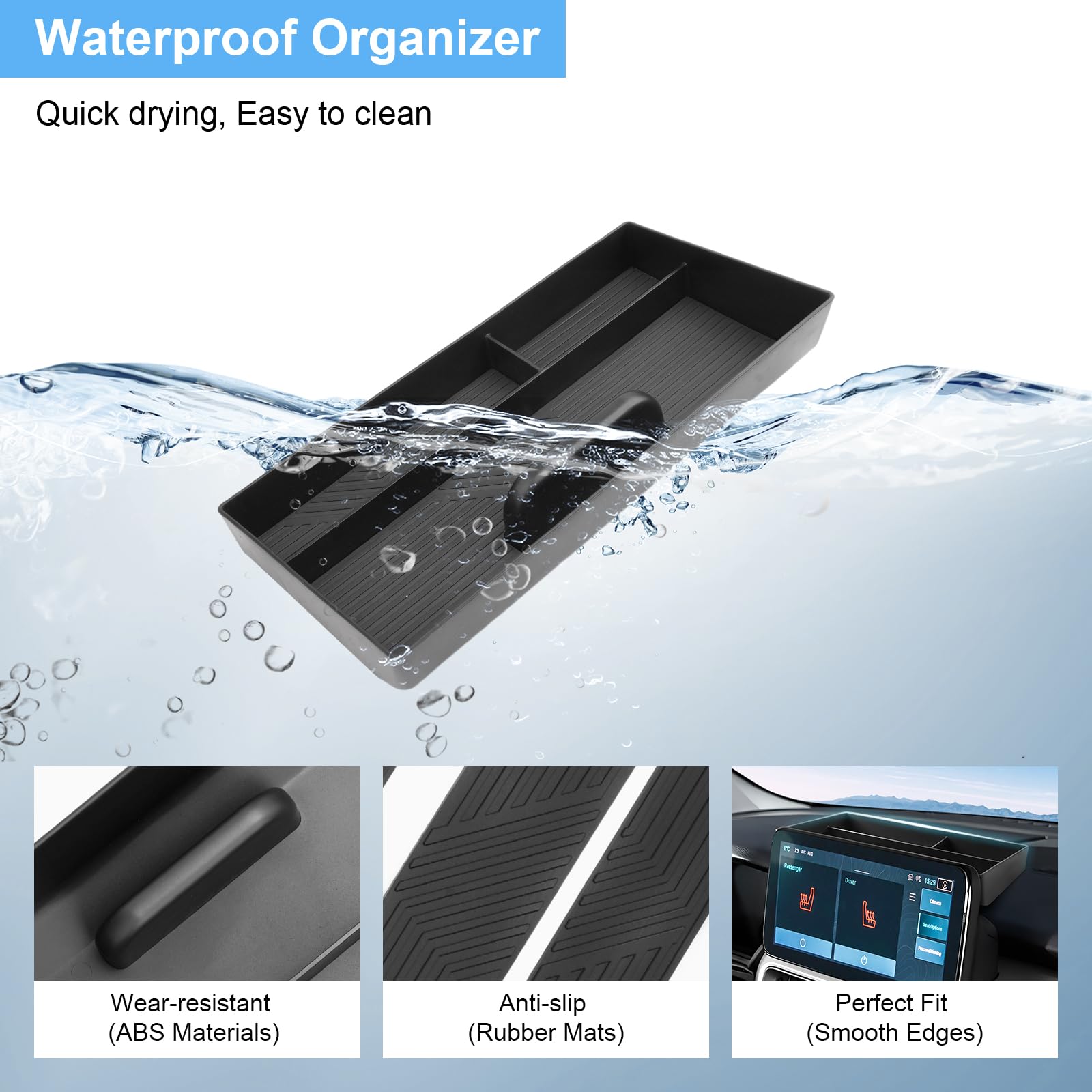 Vano Portaoggetti del Cruscotto Centrale Compatibile con Jeep Avenger 2023-2025, Console Centrale Portaoggetti, Avenger Organizer per Console Centrale con Tappetino Antiscivolo (Nero)