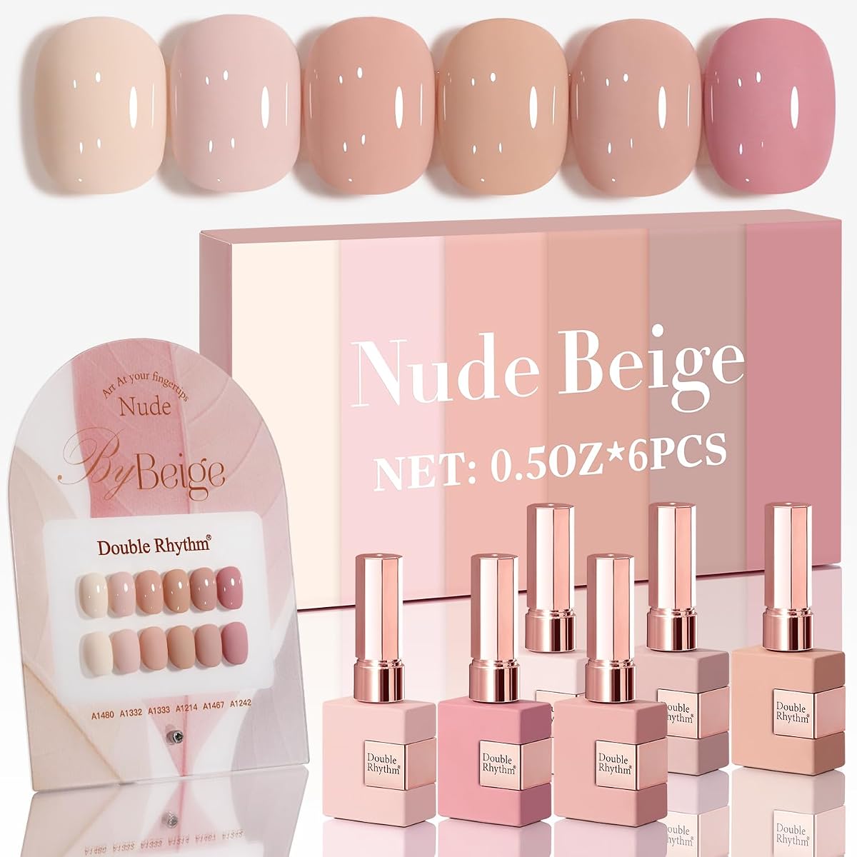 Set de esmalte de gel Double Rhythm 6 piezas 15 ml, del mismo color, botella empapada en gel, kit de esmalte de uñas, salón de manicura, bricolaje en casa para mujeres (beige claro, rosa nude, rosa neutro, T6-4)