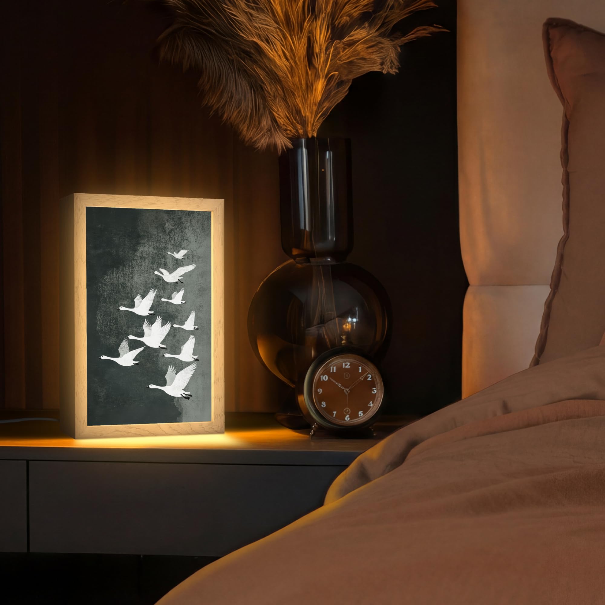 Lamparas Mesita De Noche [template] 20x30 cm Luz Escritorio Dormitorio Night Light Lampara Led Bedside Lamp Lamparita Pájaro - Japandi - Verde
