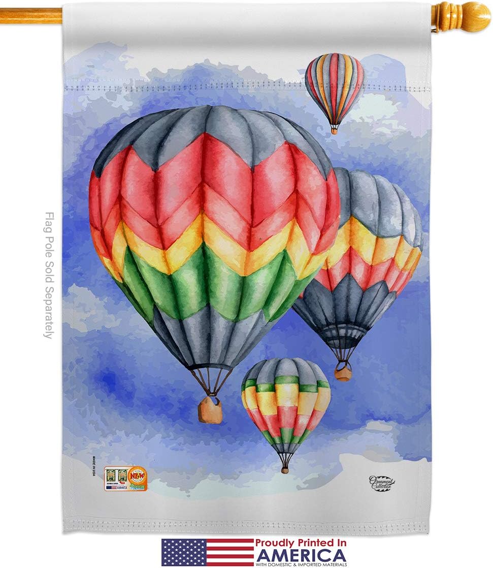 Summer Hot Air Balloon House Flag Summertime Beach Pool Luau Tropical Party Season Outdoor Sunny Small Decorative Gift Yard Banner Made In USA 28 X 40