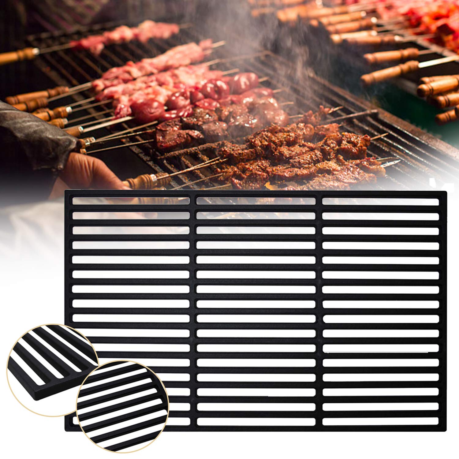 Daromigo 54 x 34 cm, griglia in ghisa smaltata, griglia rettangolare in ghisa smaltata, accessorio per barbecue, barbecue a gas, barbecue a carbonella e molto altro ancora, per barbecue a gas,