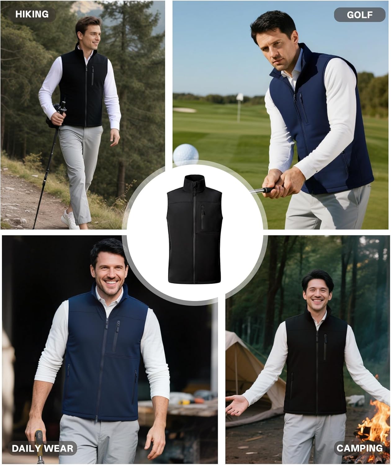 Mens Waterproof Golf Vest Fleece Lined Warm Outerwear Softshell Windproof Sleeveless Lightweight Winter Jacket - Image 7