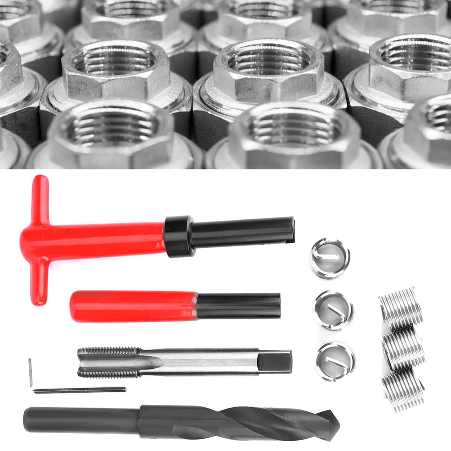 Thread Repair Kit, 11Pcs M16x1.5 Threaded Inserts Installation Tool Stainless Steel Damaged Threads Rethreading Twisted Drill Tap Wrench Set for Repairing