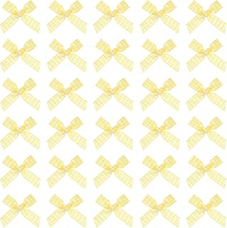 sourcing map 100 lazos de cinta a cuadros de 4,7 cm de satén para manualidades, costura, boda, fiesta de cumpleaños, decoración de Navidad, color amarillo y blanco