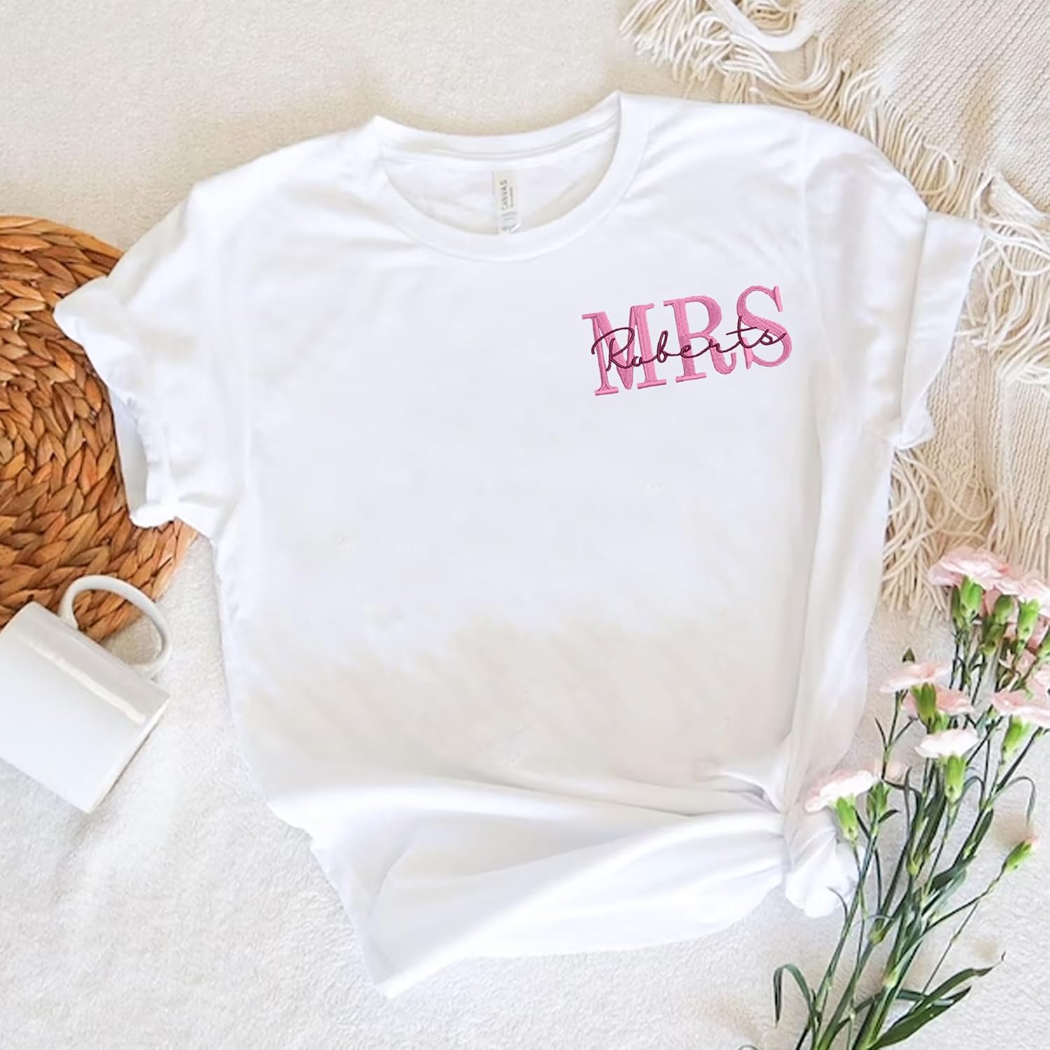 NAZENTI Personalized Embroidered Bride Sweatshirt, Mrs. Shirts Gifts, Bridesmaid Tshirt, Bridal Shower, Bachelorette, Wedding - Image 5