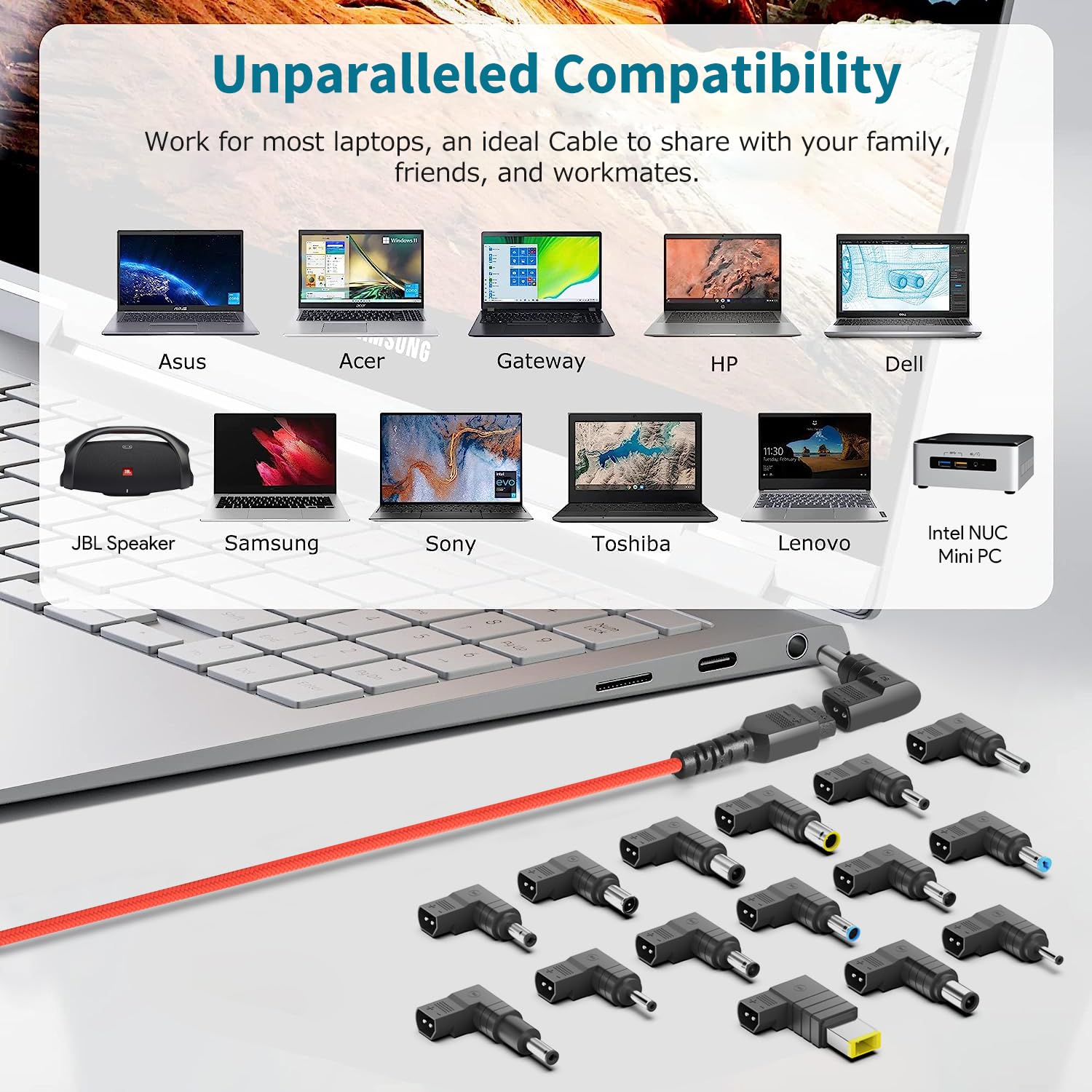 KFD Caricatore da auto universale da 118 W, per Asus Acer Chromebook Laptop Pavilion Compaq Dell Samsung Toshiba IBM Medion LG 12 V-24 V Dual Port Auto Caricatore accendisigari
