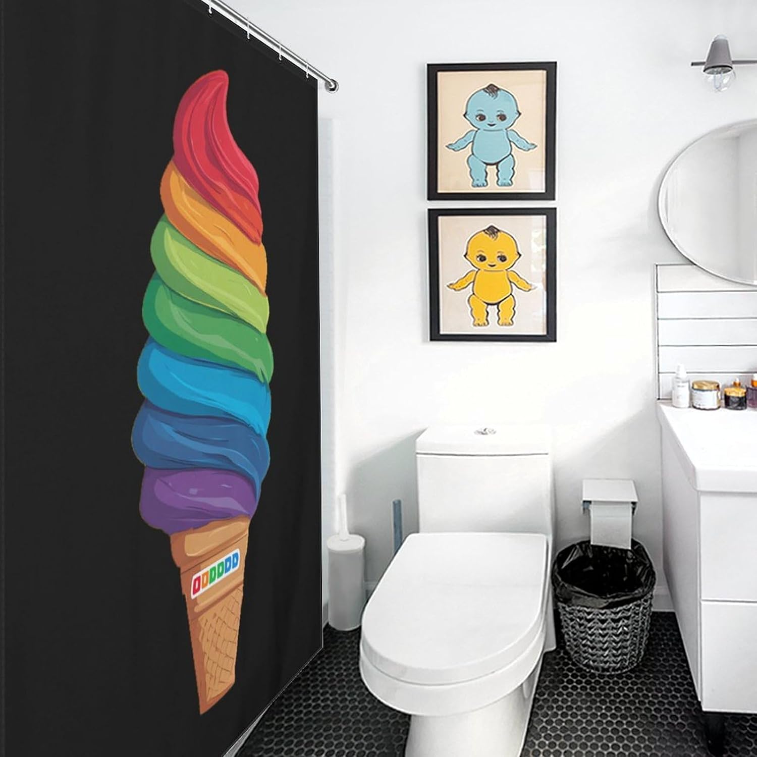 Rainbow Ice Cream Shower Curtain 46.85x70.87Inch（119x180cm） Polyester Bath Curtain Shower Curtains Printed Decorative