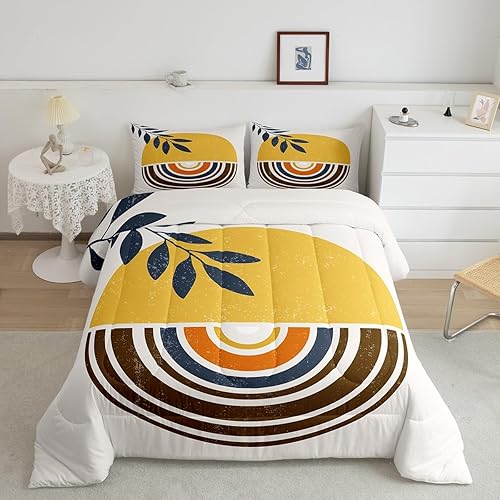 Miniatura 9 de Juego de edredón abstracto con diseño de sol y luna, tamaño Queen, juego de ropa de cama bohemio con hojas exóticas para niños y niñas, decoración