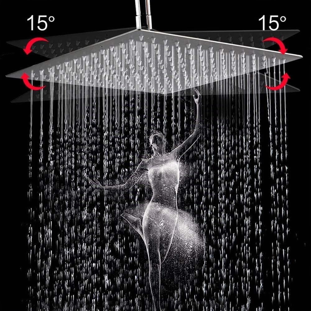 Alcachofa de ducha de lluvia, soporte de pared con manguera, 30 x 30 cm, cuadrado, cabezal de ducha empotrable, de acero inoxidable, con boquillas antical, cromo