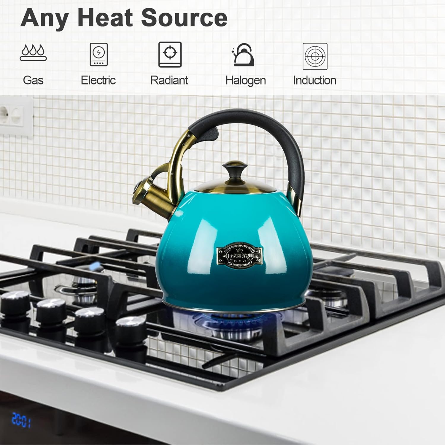 tea kettle stovetop whistling kettle teapot, 3quart tea pot stainless steel teakettle for stove top with heat proof ergonomic handle blue