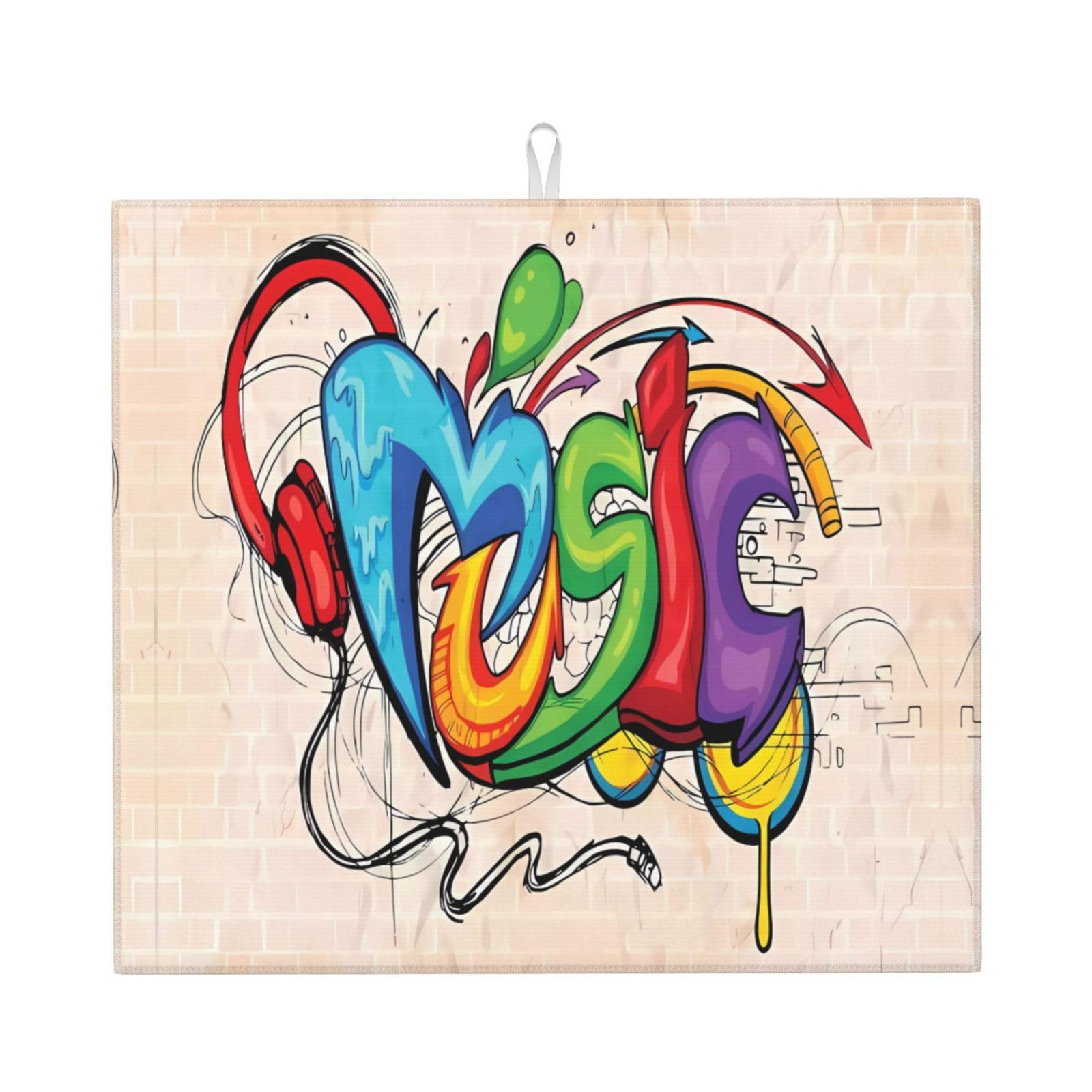 HJFCZH Music Style Prints Kitchen Drying Mat - Absorbent Dish Drying Throw with Vibrant Prints, Quick-Dry Countertop Layer for Dishes & Appliances - Non-Slip & Foldable