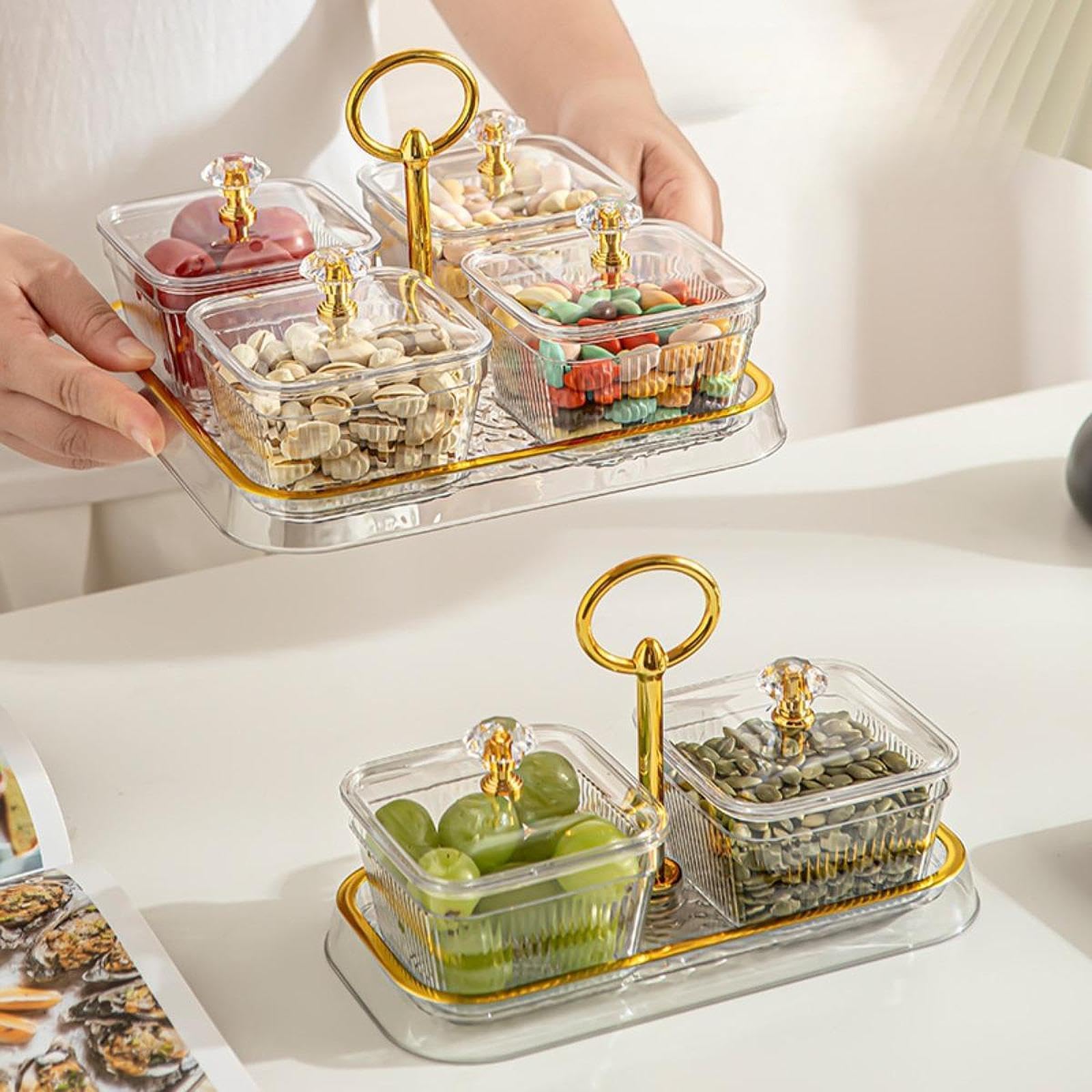 Générique Plateau Divisé Plateau Condiments Plateau Fruits Boîte Rangement Alimentaire Réutilisable en PP Convient pour Cuisine Bureau Salon Fête, Bac Blanc, 8 Compartiments
