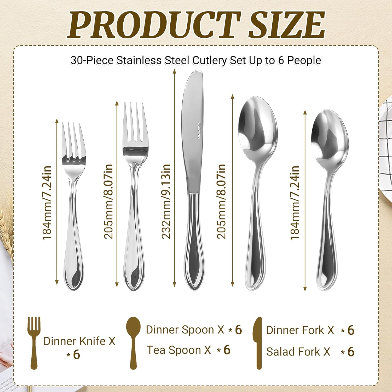 Silverware Set,Stainless Steel Flatware Set for 6,18/0 Rust-Proof Cutlery Set with Forks & Spoons,Mirror Polished Dishwasher Safe - Heavy Duty Tableware for Wedding
