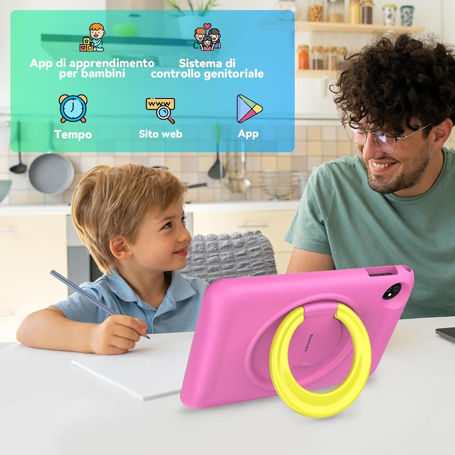 Blackview Tablet Bambini 10 Pollici,Tab 8 Kids Tablet Android 12, 7(4+3)GB RAM 128GB ROM/TF 1TB, WiFi 6 Bluetooth 5.0,6580mAh, Giochi Educativi per Bambini, Tablet per Bambini Parentale Controllo-Rosa Blackview Tablet Bambini 10 Pollici,Tab 8 Kids Tablet Android 12, 7(4+3)GB RAM 128GB ROM/TF 1TB, WiFi 6 Bluetooth 5.0,6580mAh, Giochi Educativi per Bambini, Tablet per Bambini Parentale Controllo-Rosa