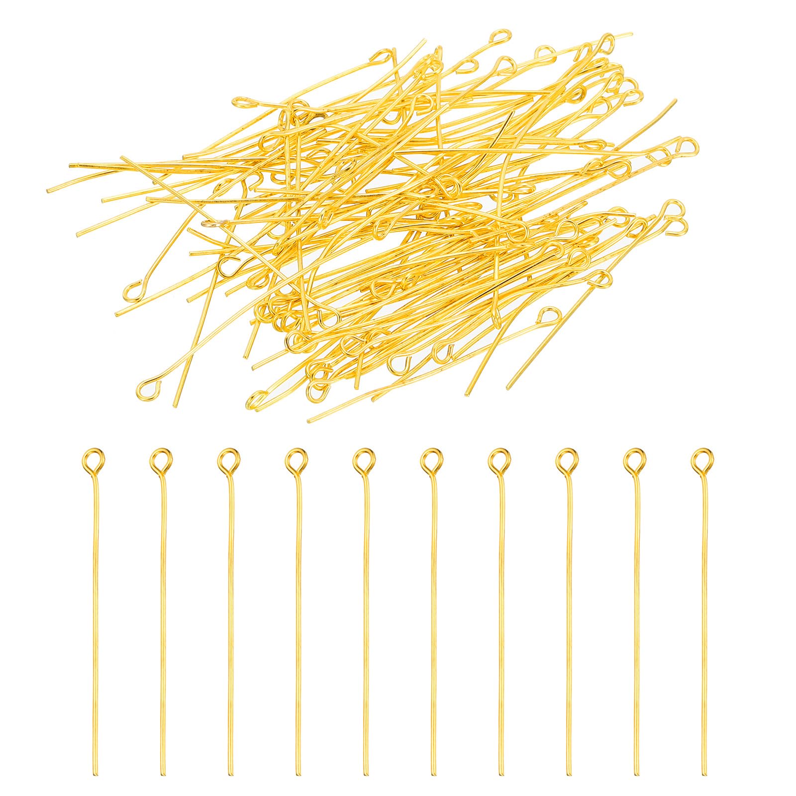 PATIKIL 40mm Open Eye Pins, 150Pcs 21 Gauge Metal Head Pins Needles Eye Pins for Jewelry Making Findings Earring Necklace Bracelet DIY Crafts, Gold Tone