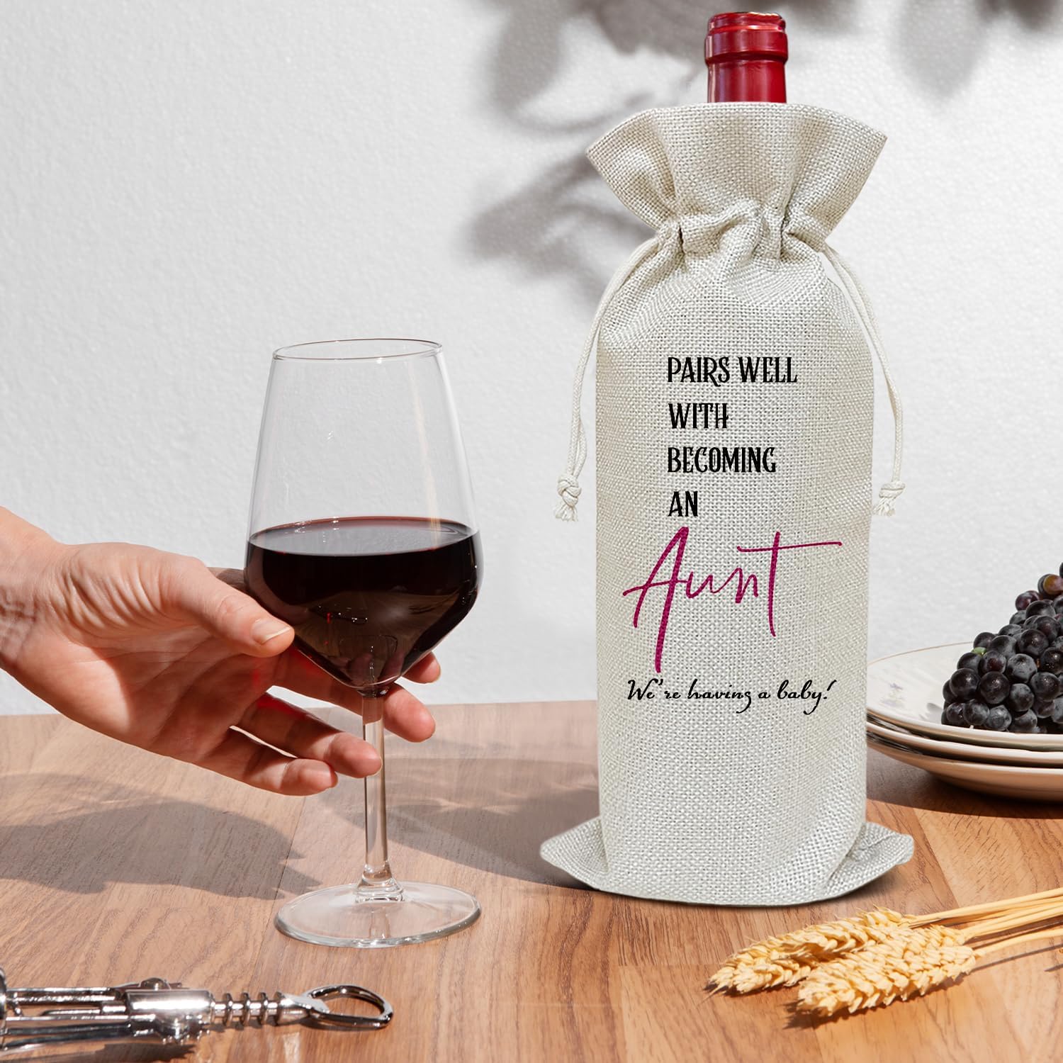 oayGnay Pregnancy Announcement Wine Bag - Pairs Well With Becoming An Aunt, Wine Bottle Bags Gifts for Sister, Baby Announcement Gifts For Sister, 1Pc Reusable Gift Bags With Drawstrings -11 - Image 3