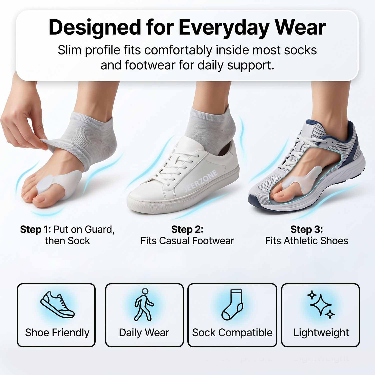 JEERZONE Gel Big Toe Bunion Guards & Toe Spreaders Bunion Pads (Two Pack) - Big Toe Separator Cushion Straightener - Gel Toe Spacers, Protectors, Correctors - Non toxic,1 Pair 4