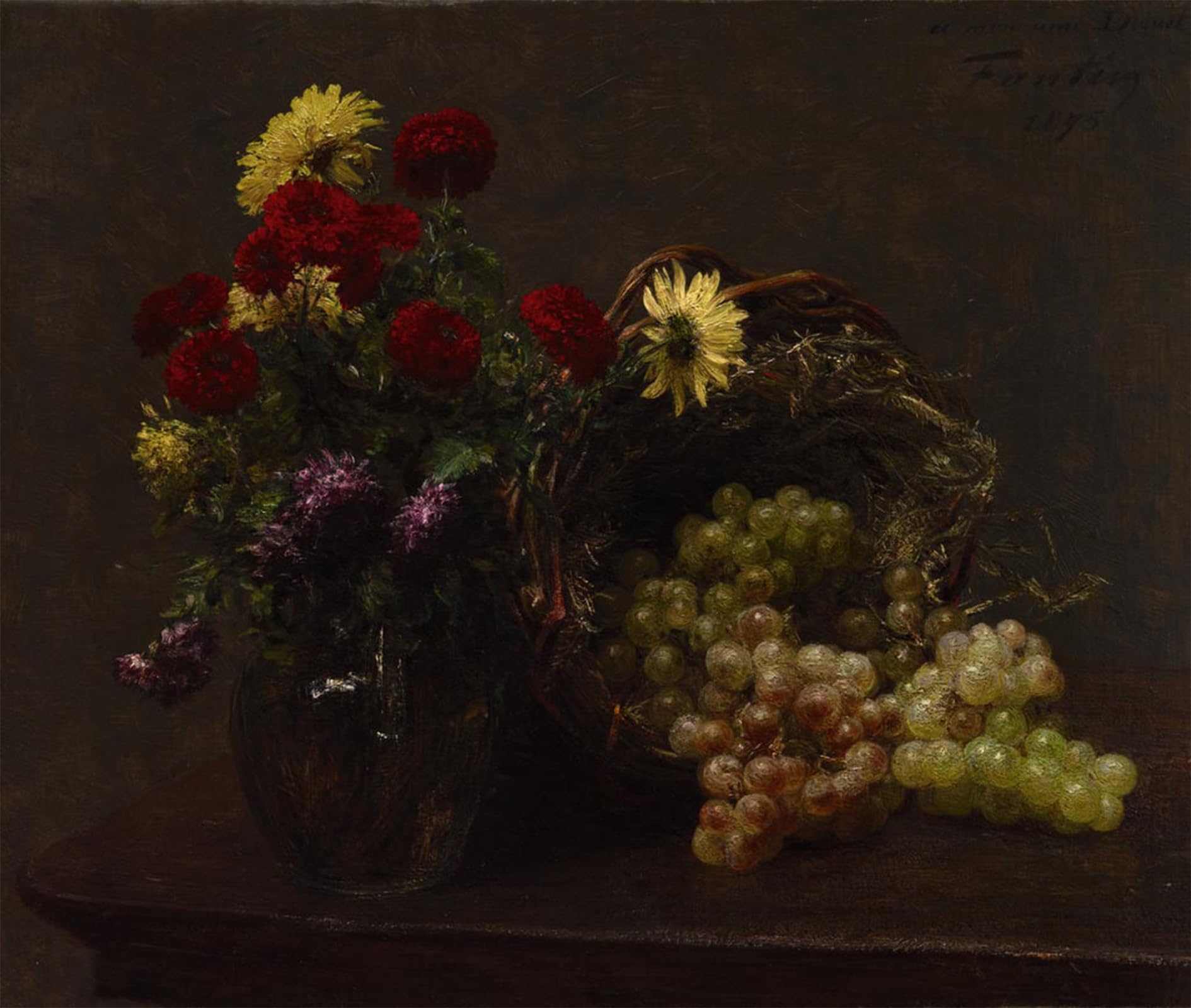 ARTXLXXBN Famous Painting Art Wall Decor Abstract Art Picture Flowers and Grapes by Ignace Henri Jean Fantin Latour Animal Pictures for Home Decor 60x90cm