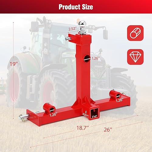 Miniatura 29 de GAOMON Enganche receptor de 3 puntos de 2 pulgadas, receptor HD de 2 pulgadas, adaptador de enganche de 3 puntos para tractores Cat1, LM25H, Kubota