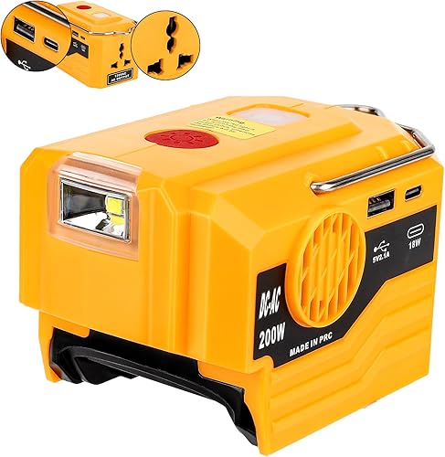 WaxPar Inversor de corriente de 200 W compatible con Dewalt batería de 20 V60 V CC 20 V a CA 110 120 V generador exterior con salida de CA, luz