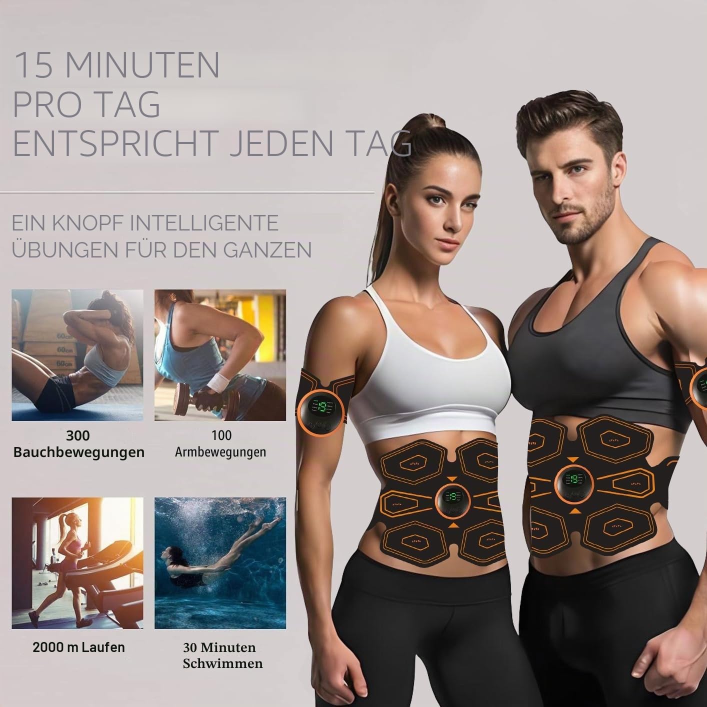 AILEDA ABS Trainer Muskelstimulator, USB wiederaufladbarer EMS-Muskelstimulator mit 8 Modi und 19 Intensitätsstufen, ABS Stimulator Muskeltoner Tragbarer Bauchstraffer