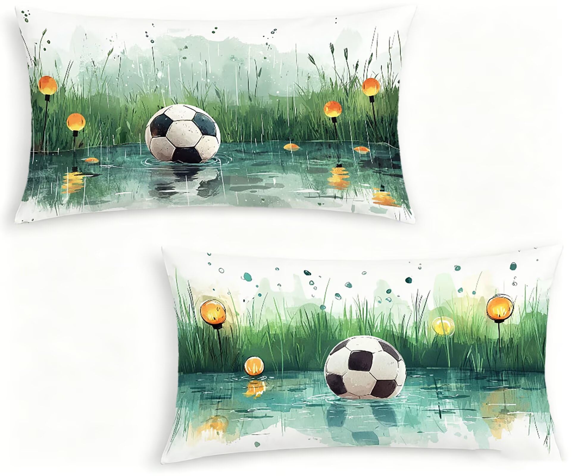 GrüN Kissenbezug 60x80 FußBall Kopfkissenbezug 2er Set,Wohnaccessoires & Deko,Weich und Atmungsaktiv Samt Stoff mit Verstecktem Reißverschluss für Bett Sofa Kissen Dekokissen-85607
