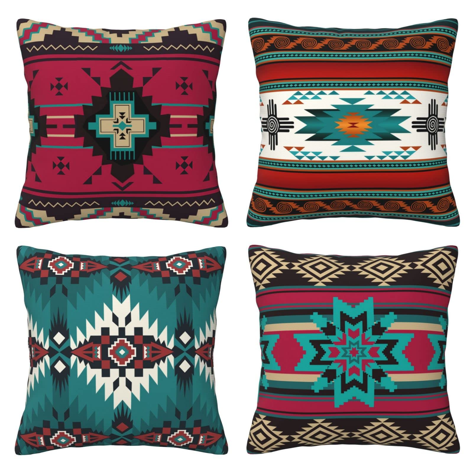 LAMOSPY Western Throw Pillowcases 18X18 Southwest Cushion Cover Native American Aztec Decorative Pillow Boho Outdoor Pillow Covers for Home Sofa Pillows Set of 4 (18x18, Aztec)