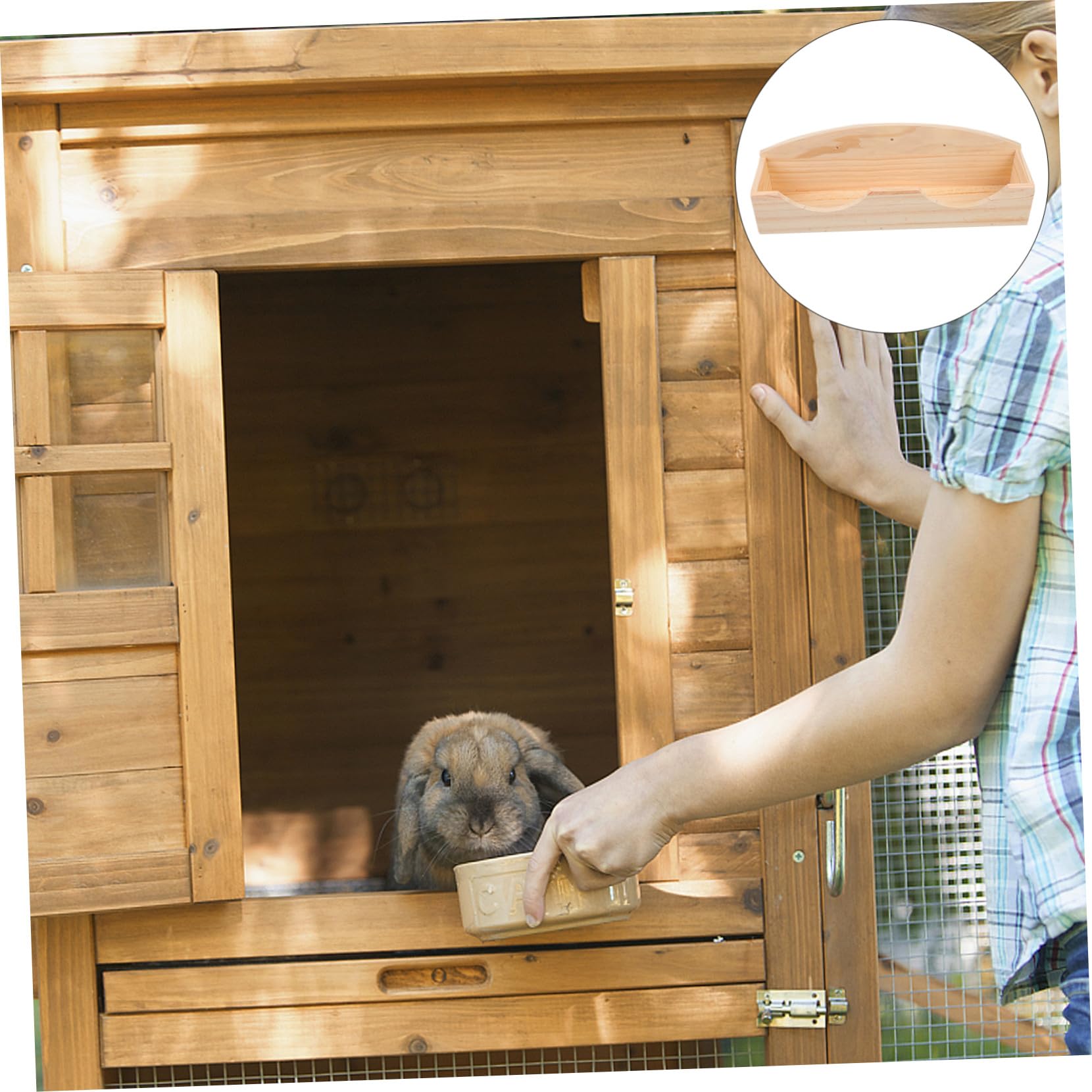 Outanaya Holz Futterstation für Kleintiere Feeder mit Gras Halterung Kaninchen Meerschweinchen Futterkorb Hygienisch und Platzsparend für Käfig und Stall