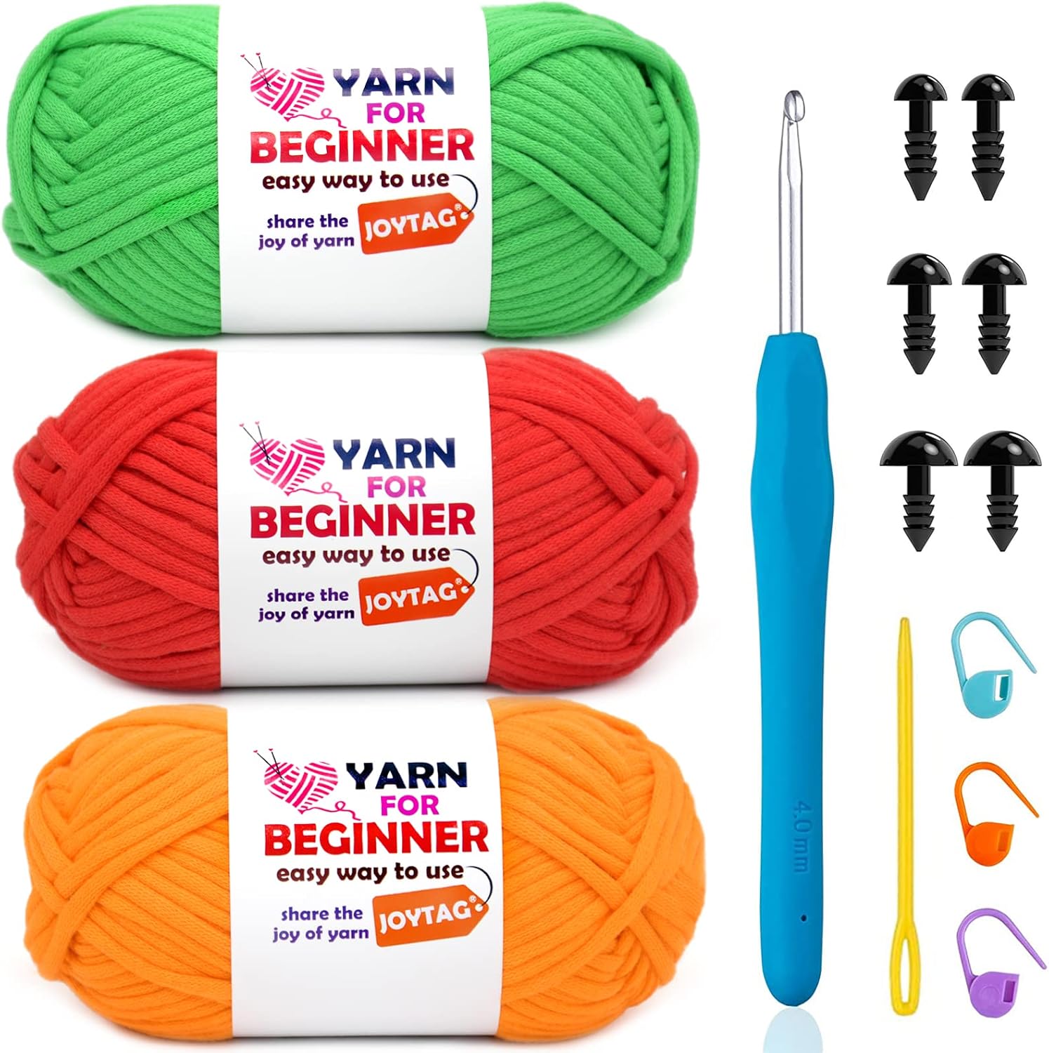 3 Pack Beginners Crochet Yarn Green Red Orange Cotton