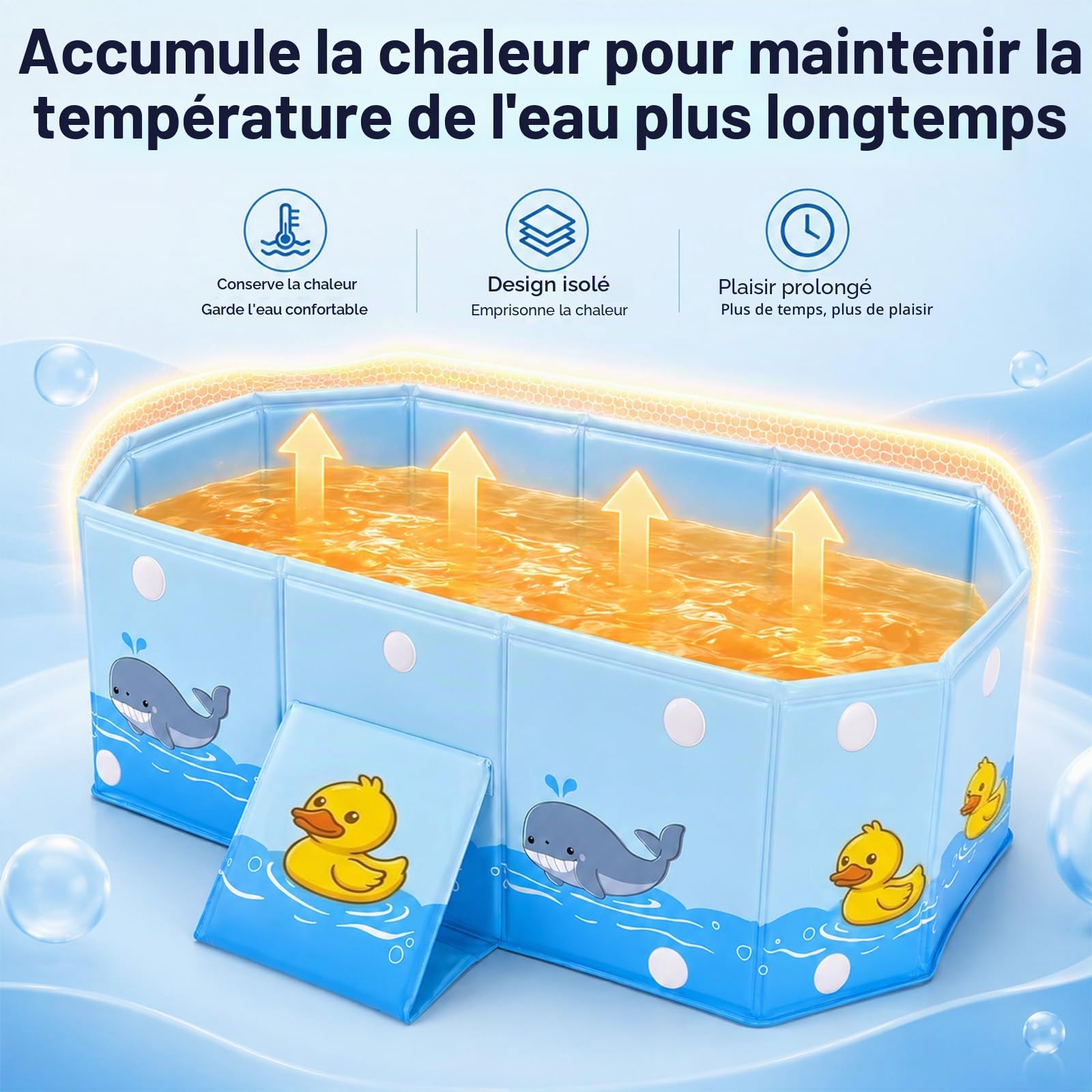 Baignoire pliable pour enfants, portable, avec support triangulaire et vis de vidange, mini piscine pour l'extérieur, convient pour les 0 à 8 ans (78 x 41 x 21 cm)