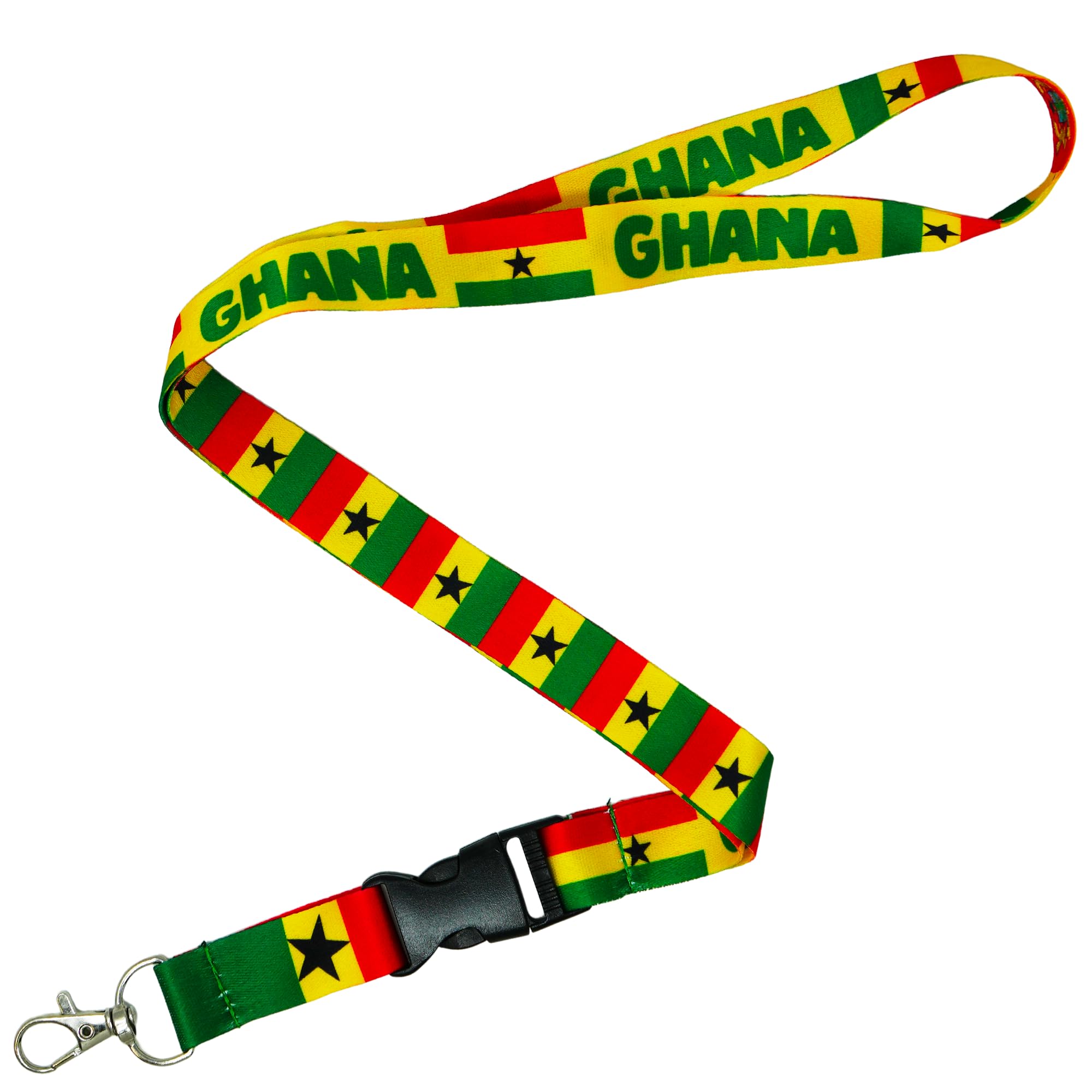 Tigoli Ghana Flag Lanyard with Detachable Buckle and Metal Clip Hook, Red Yellow Green Black Star Ghana Neck Strap for Keys ID Badge Holder 57 x 2cm