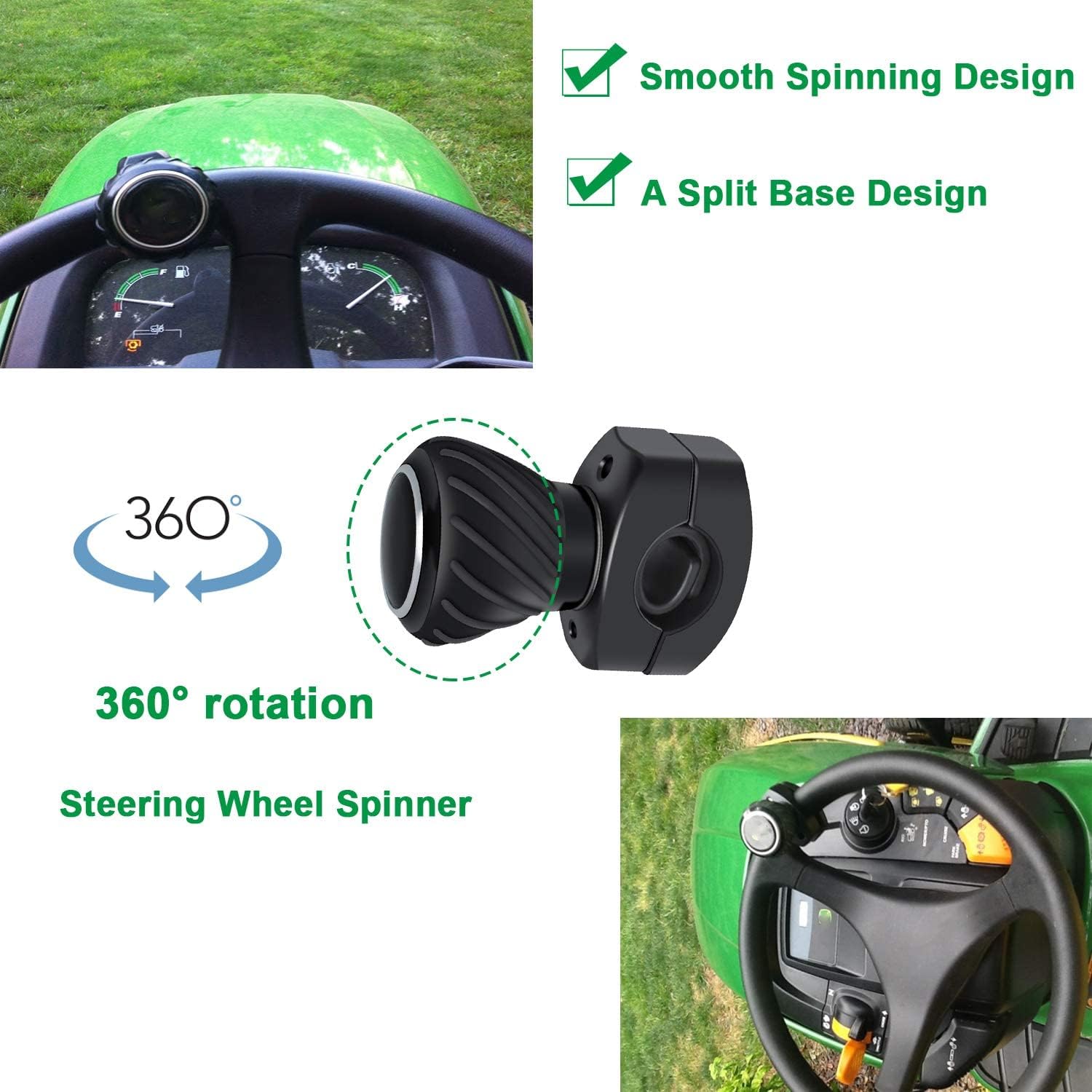 Poweka Pomo para Volante de Coche Compatibles con Kubota John Dee-Re, Mango Giratorio del Volante para Coches Camiones Cortacéspedes Tractor Barco Carrito de Golf, Perilla de Suicidio Universal