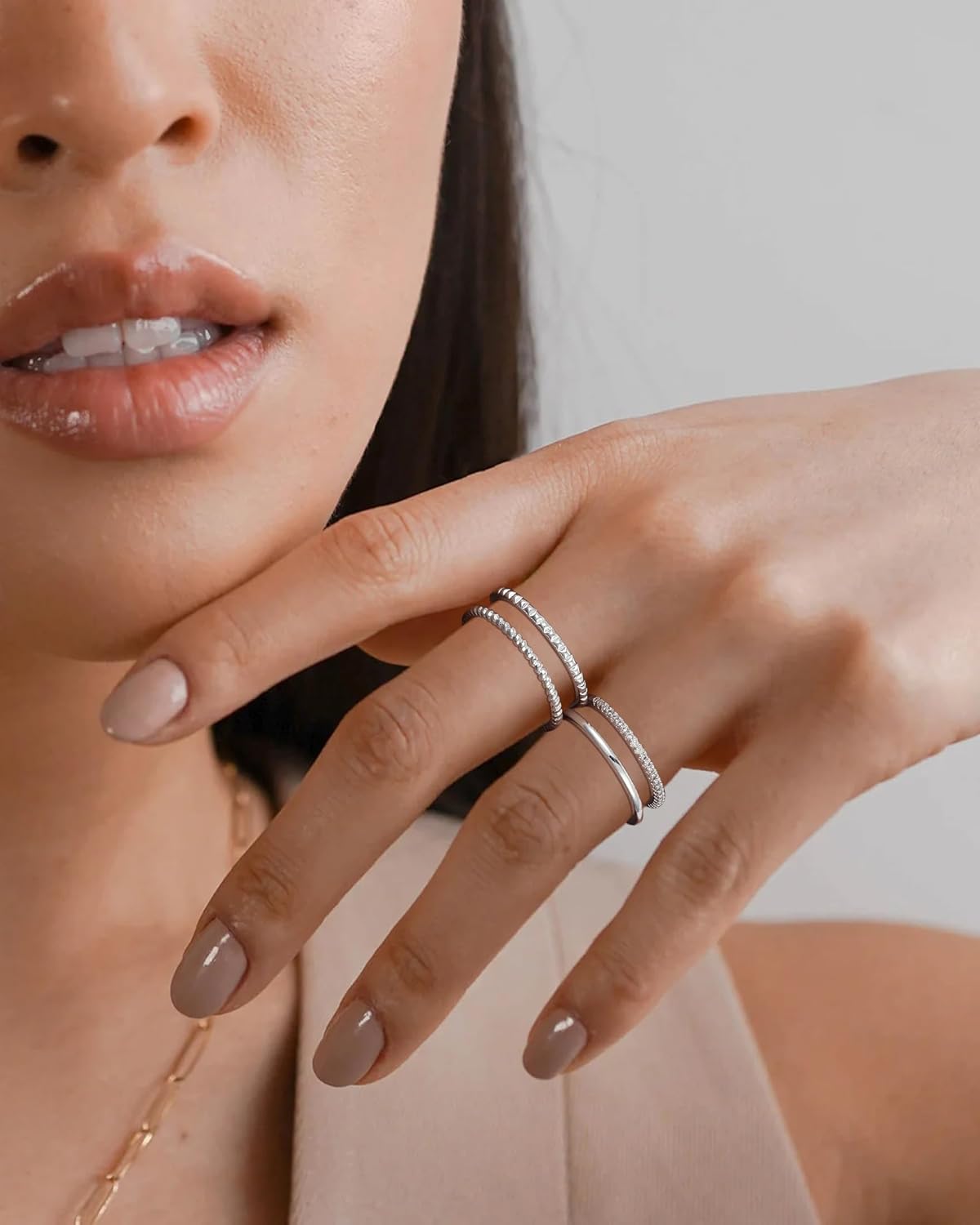 Gold Silver Stackable Rings for Women Non Tarnish 1.3mm Thin Silver Rings Set 14K Gold Plated Dainty Trendy Band Stacking Thumb Ring Jewelry Valentine Gifts Stuff Size 5-10 - Image 3