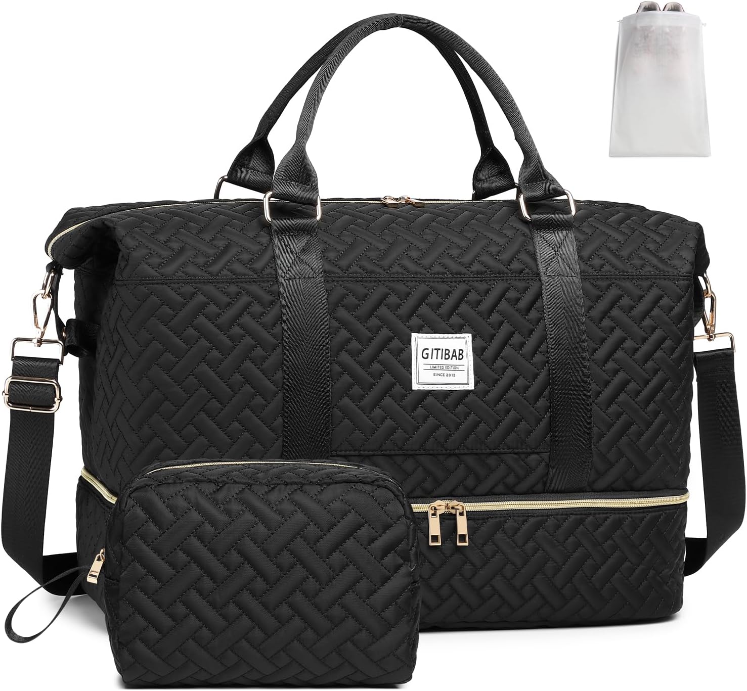 Duffle Bags for women,50L Quilted Travel Weekender Bag with Shoe Compartment, Large Carry On Overnight Tote Gym Bag