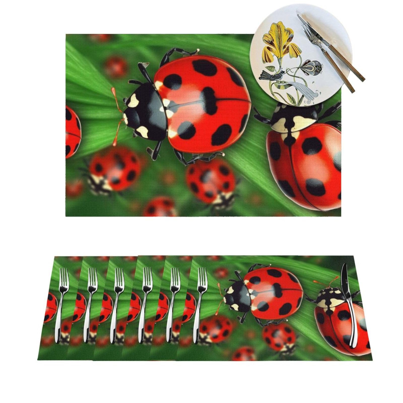 Sets de table en vinyle coccinelle rouge lavables et antidérapants lot de 6