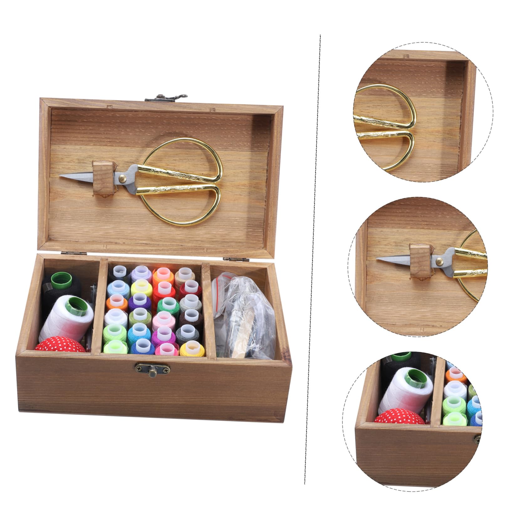 Caja De Costura De Madera Sólida Vintage Para Manualidades, Kit De Almacenamiento Agujas e Hilos, Compacto Para Organizar y Guardar Herramientas De Costura En Hogar y Diy