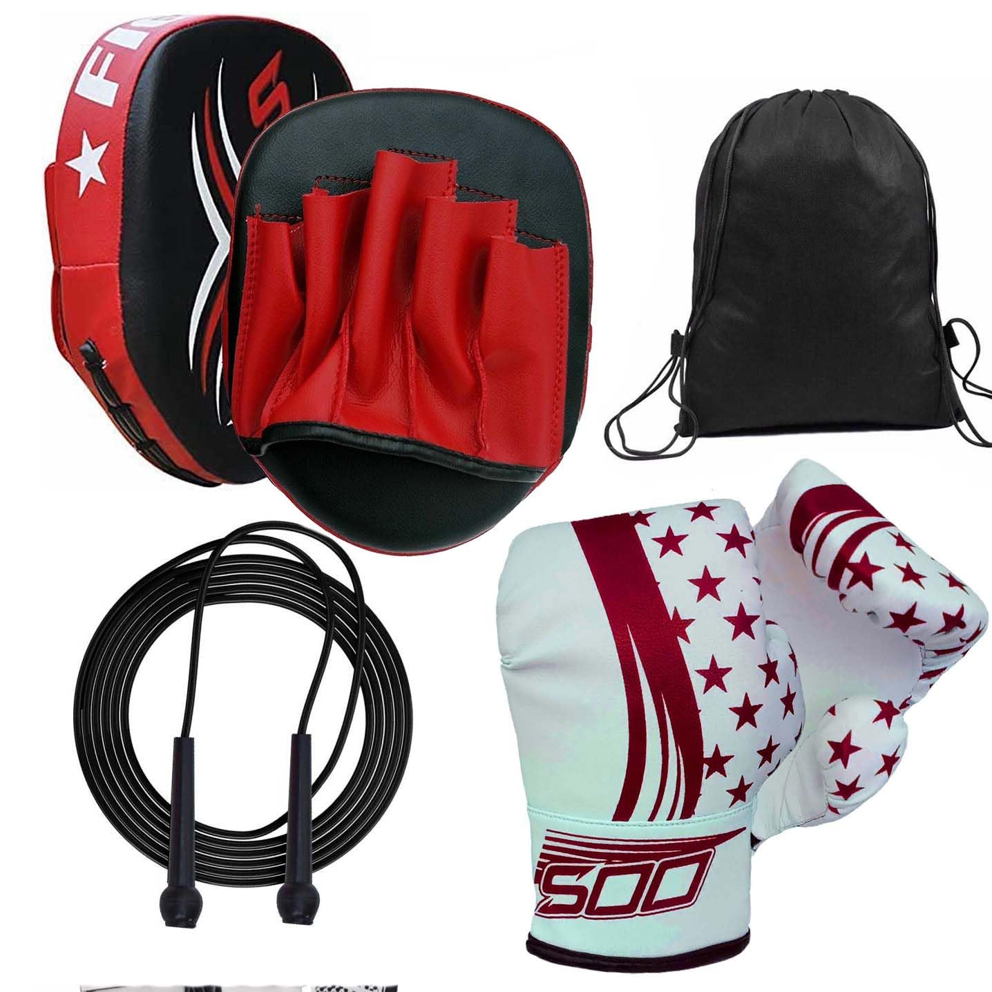 Kids' Boxing Set - Focus Pads, 2oz Gloves, Junior Punching Bag, Target Set for MMA Training, Hook & Jab Strike Pads for Boys & Girls (Red)