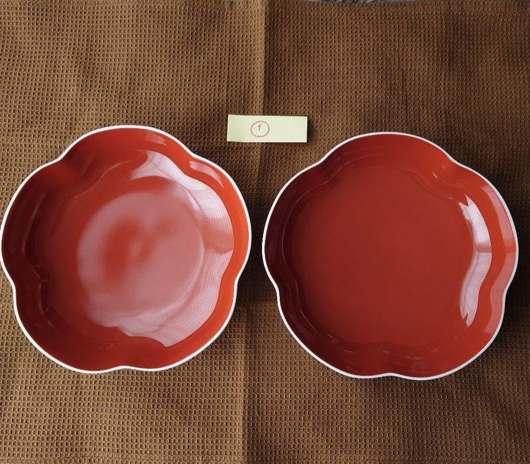 Fukagawa Magnetism 1. Red Plum Shaped Deep Plates, Set of 2
