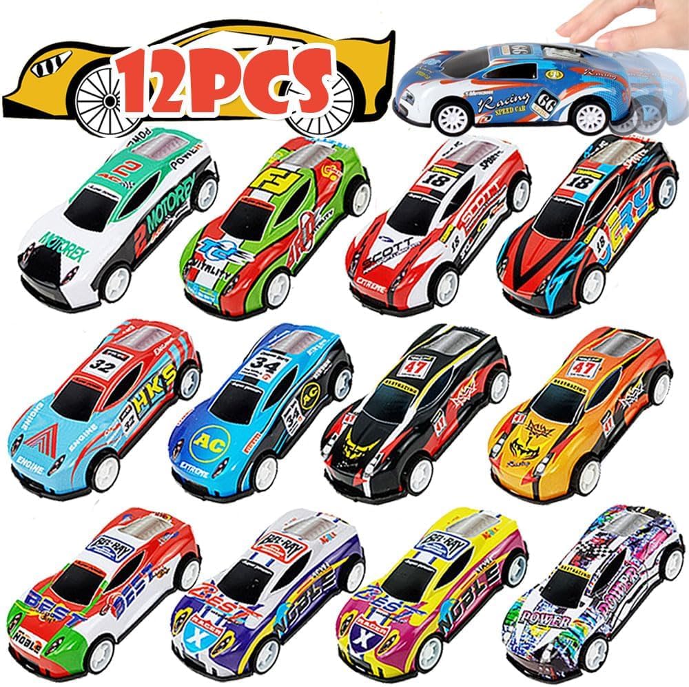 12 Unbreakable Racing Die-Cast Cars for Kids Pull Back Vehicles Metal Alloy Pull Back Car Toys for Boys Age 3 Years Birthday Gift (12 Metal Cars )(assorted)