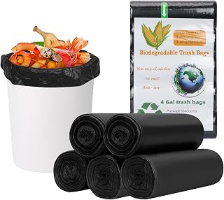 Songaa Garbage Bags 4 Gallon Trash Bags, Wastebasket Bin Liners 100 Count [1.2 Mil Thickness] Biodegradable Rubbish Bags for Bathroom Bedroom Office Trash Can Black - 5 Rolls